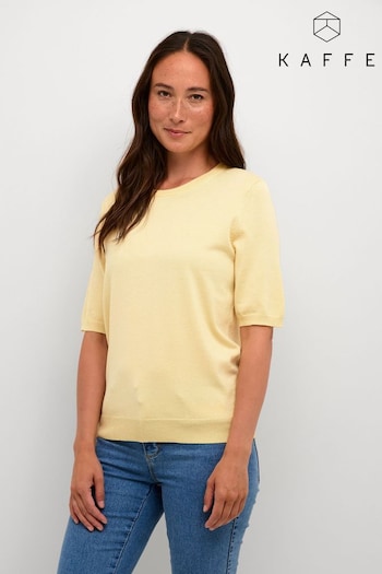 Kaffe Yellow Lizza Short Sleeve Round Neck Pullover Jumper (N26558) | £35