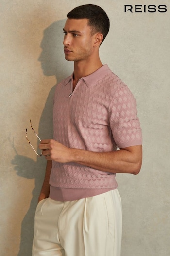 Reiss Soft Pink Rizzo Half-Zip Knitted Polo Shirt (N26695) | £110