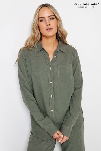 Long Tall Sally Green Linen Long Sleeve Shirt (N26742) | £27