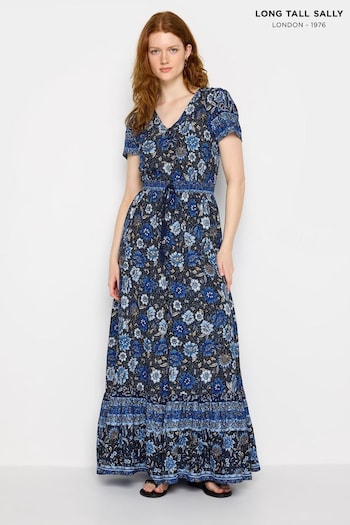 Long Tall Sally Blue Tall Floral Print Tie Waist Maxi Dress (N26754) | £45