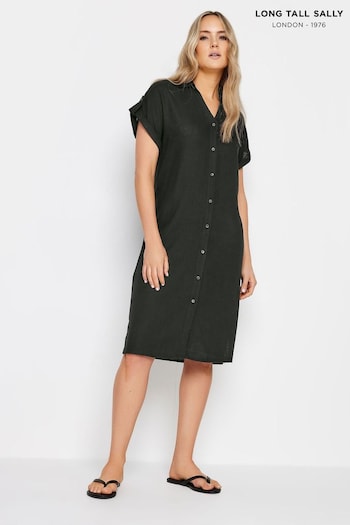Long Tall Sally Black Linen Button Through Shirt Dress (N26757) | £39