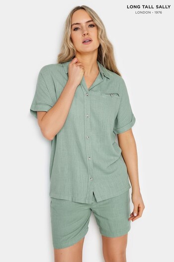 Long Tall Sally Green Linen Short Sleeve Shirt (N26765) | £24