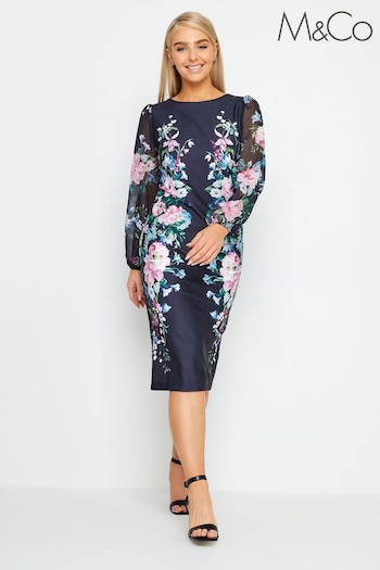 M&Co Blue Chiffon Sleeve Shift Dress (N26767) | £50