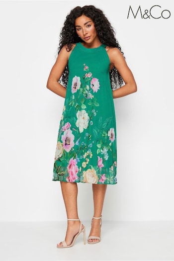 M&Co Green Petite Pleated Midi Dress (N26771) | £65
