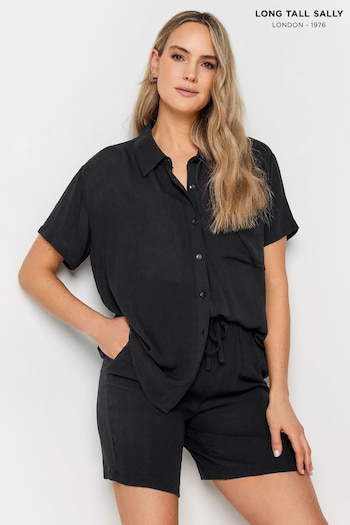 Long Tall Sally Black Crinkle Co-ord Shirt (N26772) | £22