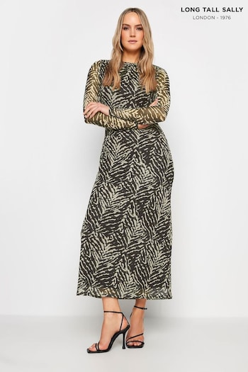 Long Tall Sally Black Tall Abstract Print Mesh Midaxi Dress (N26776) | £39