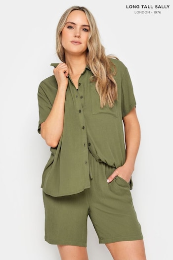 Long Tall Sally Green Crinkle Co-ord Shirt (N26777) | £22