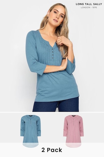 Long Tall Sally Blue & Pink Cotton Henley Tops 2 Pack (N26779) | £39