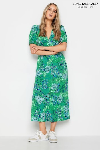 Long Tall Sally Green Button Tea Dress (N26784) | £39
