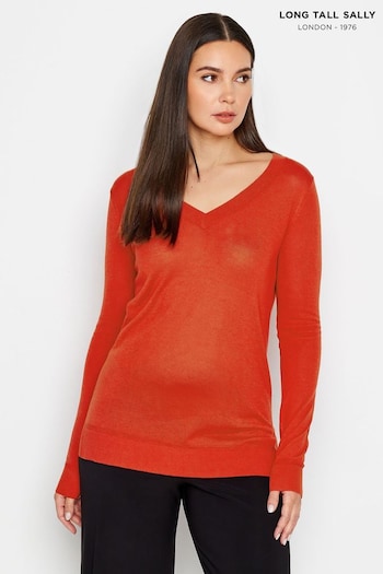 Long Tall Sally Red Knitted V-Neck Jumper (N26785) | £24