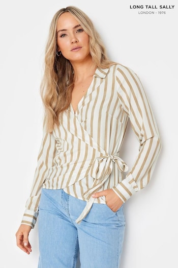 Long Tall Sally Natural Stripe Collared Wrap Top (N26787) | £31