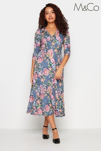M&Co Blue Floral Print Midi Dress (N26796) | £39