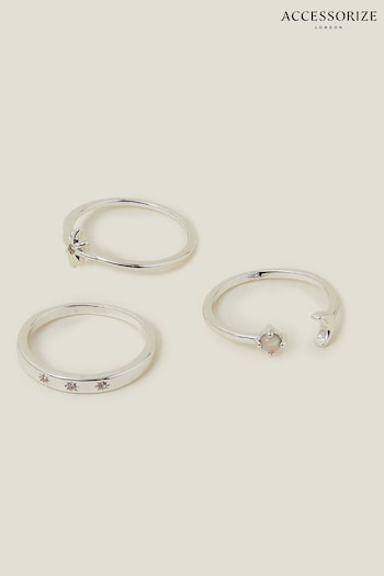 Accessorize Sterling Silver Plated Celestial Rings 3 Pack (N26810) | £18