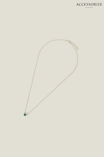 Accessorize Green Sterling Silver Stone Pendant Necklace (N26820) | £20