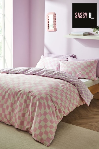 Sassy B Pink Checkerboard Wave Reversible Duvet Cover Set (N26856) | £16 - £25