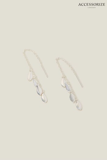 Accessorize Sterling Silver Plated Leaf Drop Threader Earrings (N26861) | £16
