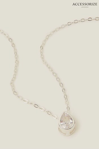 Accessorize Small Sterling Silver Plated Sparkle Tear Necklace (N26862) | £18