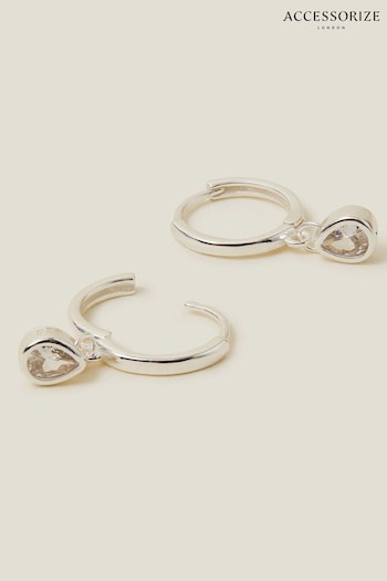 Accessorize Silver Tone Sterling Plated Sparkle Pear Drop Hoops (N26863) | £16