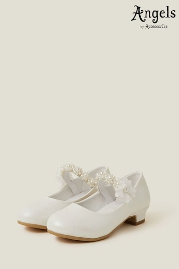Angels By Accessorize Girls White Pearl Strap Flamenco Shoes (N26870) | £22 - £23