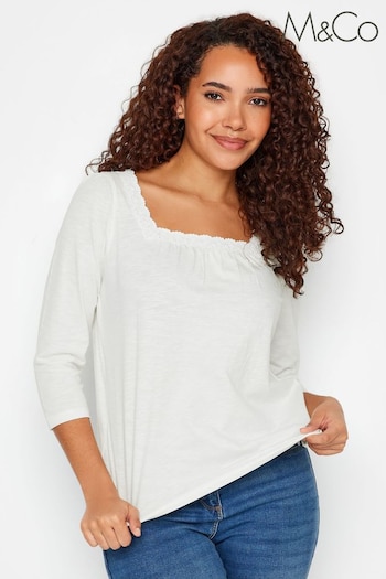 M&Co Cream Square Neck 3/4 Sleeve Top (N26963) | £22