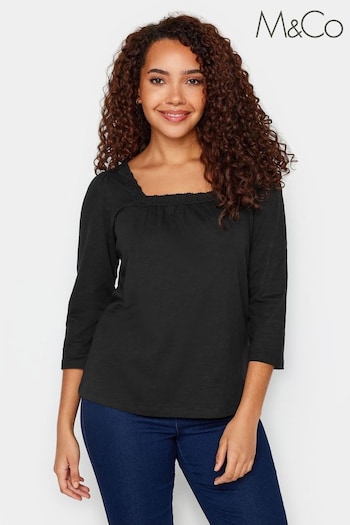M&Co Black Square Neck 3/4 Sleeve Top (N26967) | £22