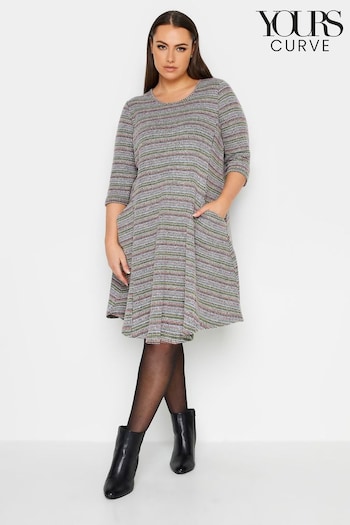 Yours Curve Grey Camo Stripe Soft Touch Pocket Dress (N26970) | £31