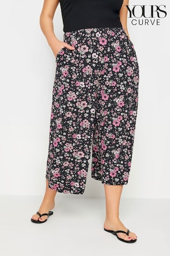 Yours Curve Black Heart Print Culottes (N26976) | £24