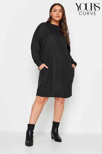 Yours Curve Black Ribbed Soft Touch Jumper legging Dress (N26978) | £31