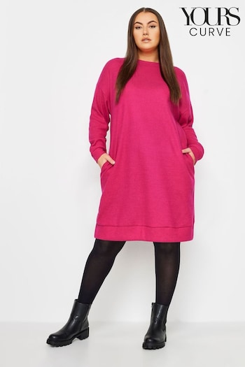Yours Curve Mid Pink Ribbed Soft Touch Jumper Jean Dress (N26982) | £31