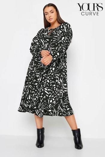 Yours Curve Black Abstract Print Midi Dress (N26985) | £31