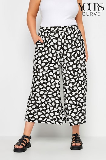 Yours Curve Black & White Heart Print Culottes (N26987) | £24