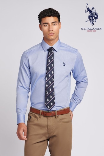 U.S. Polo top Assn. Mens Blue Long Sleeve Dobby Texture Shirt (N26995) | £65