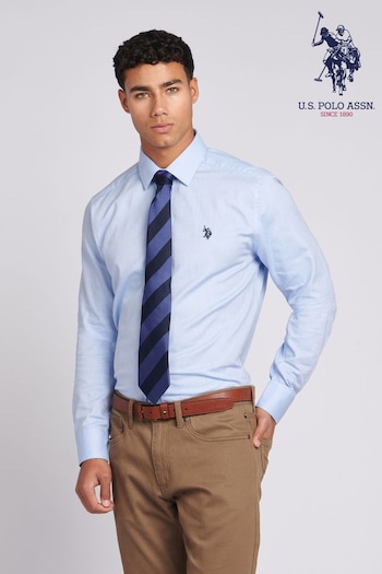 U.S. Truckin Polo Assn. Mens Blue Long Sleeve Dobby Texture Shirt (N27007) | £65