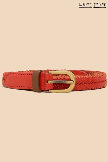 White Stuff Orange Plaited Leather Skinny Belt (N27021) | £25