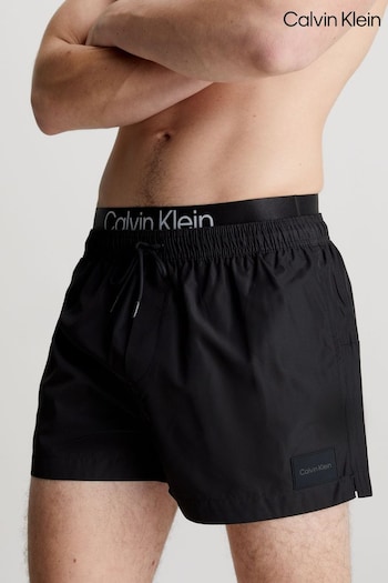 Calvin Klein Double Waistband Black Swim Shorts chrissy (N27023) | £70