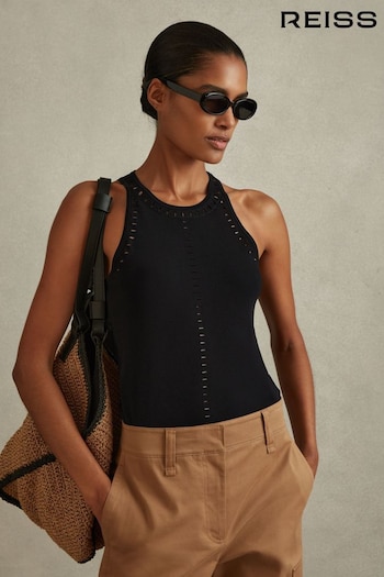 Reiss Black Cammi Fitted Cut-Out Detail Vest (N27046) | £118