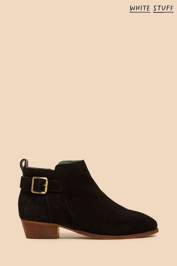 White Stuff Black Suede Willow Buckle Ankle Heritage Boots (N27074) | £75