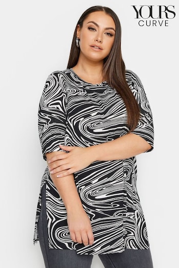Yours Curve Black Abstract Swirl Print Top (N27078) | £24