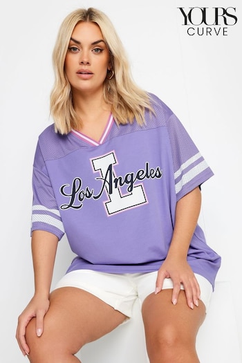 Yours Curve Purple Basketball Varsity T-Shirt (N27079) | £22