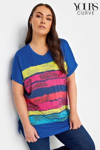 Yours Curve Blue Abstract Stripe Print Top (N27081) | £24