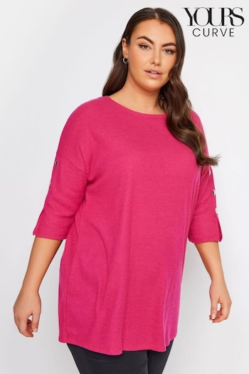 Yours Curve Bright Pink Stripe Soft Touch Button Top (N27086) | £29