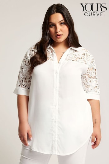 YOURS LONDON Curve White Lace Sleeve Shirt (N27090) | £34