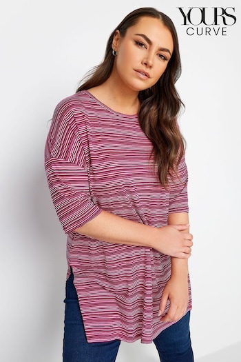 Yours Curve Red Striped Oversized Top (N27093) | £22