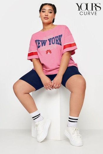 Yours Curve Pink 'New York Champs' Varsity T-Shirt (N27115) | £19