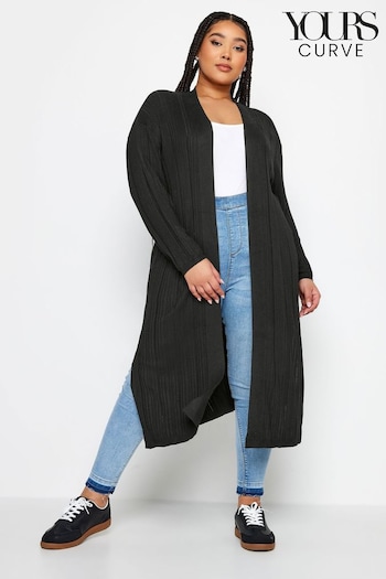 Yours Curve Black Longline Ribbed Cardigan (N27117) | £34