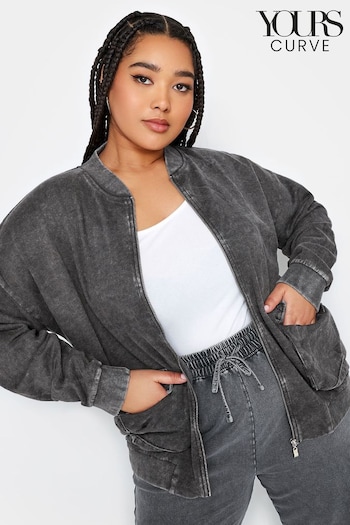 Yours Curve Grey Limited Collection Curve Acid Wash Bomber Jacket (N27118) | £34