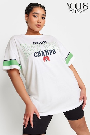 Yours Curve Cream 'New York Champs' Varsity T-Shirt (N27125) | £19