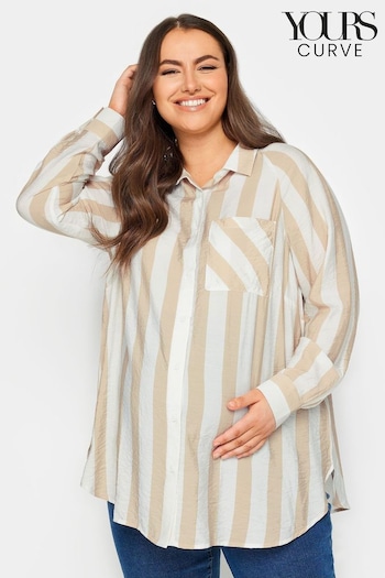 Yours Curve Beige Brown Bump It up Maternit Stripe Shirt (N27126) | £29