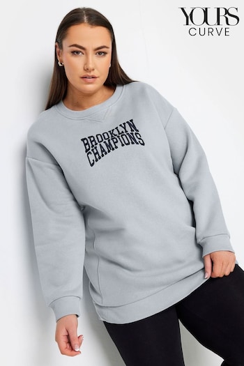 Yours Curve Grey 'New York' Slogan Sweatshirt (N27146) | £29