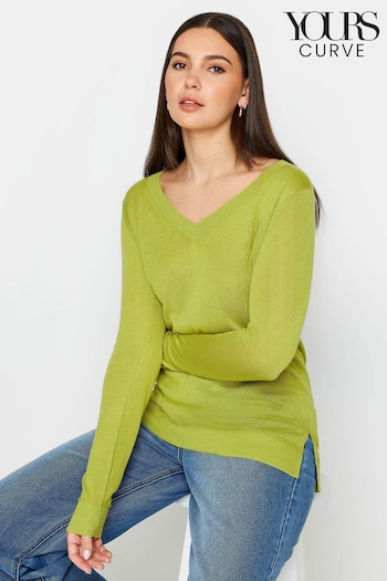 Yours Curve Green LTS Tall Fine Knit V-Neck Jumper (N27194) | £24